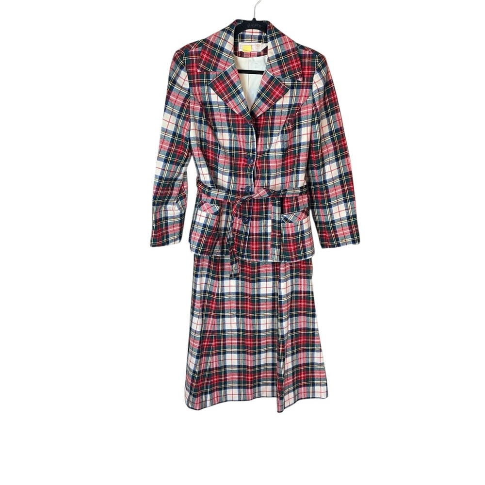 Vintage Pendleton 100% Wool Tartan Plaid Skirt Blazer Suit Size 14‎ Red Green